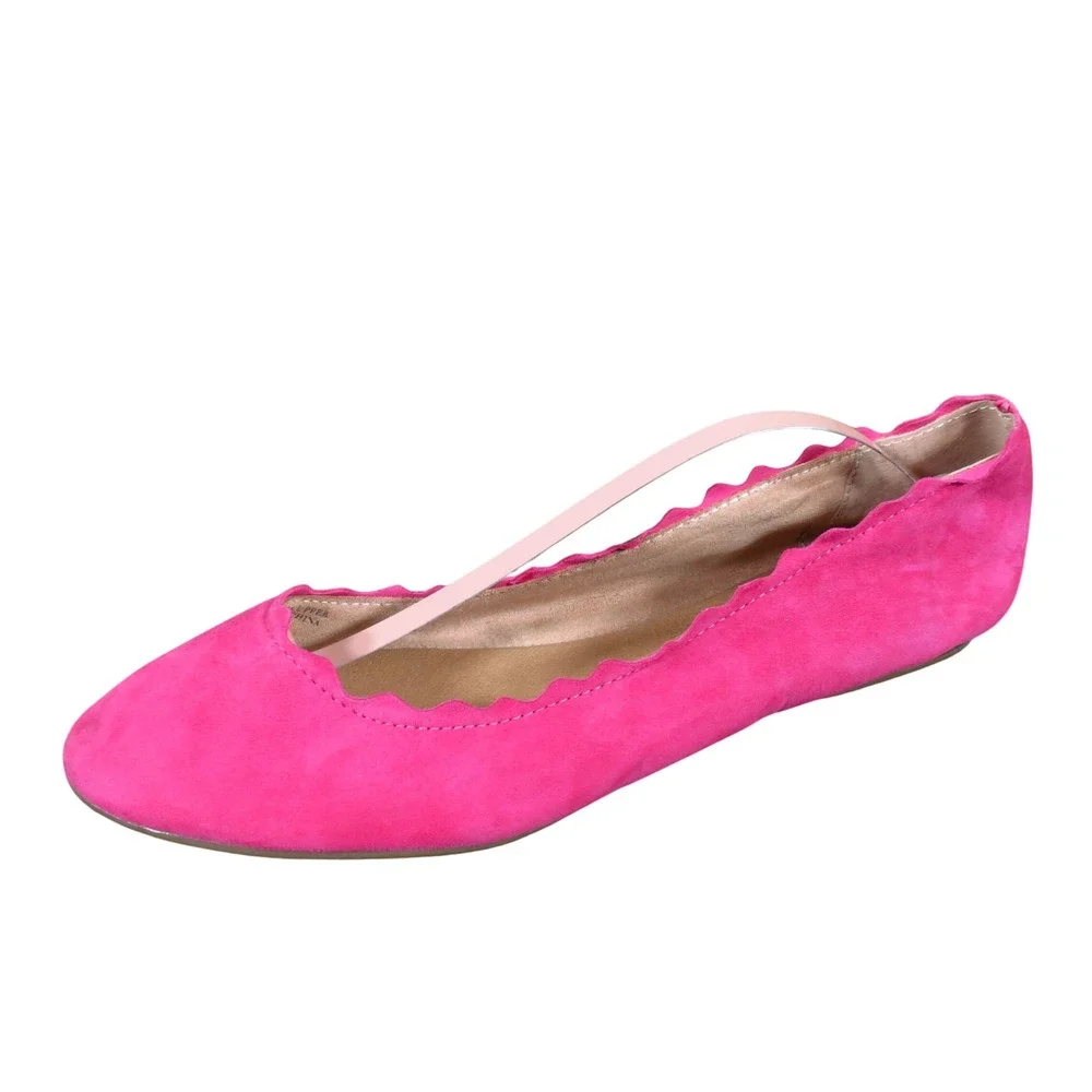 Tahari Winny Women Ballet Flat Size 9 Professional Dress Pink Suede Scalloped